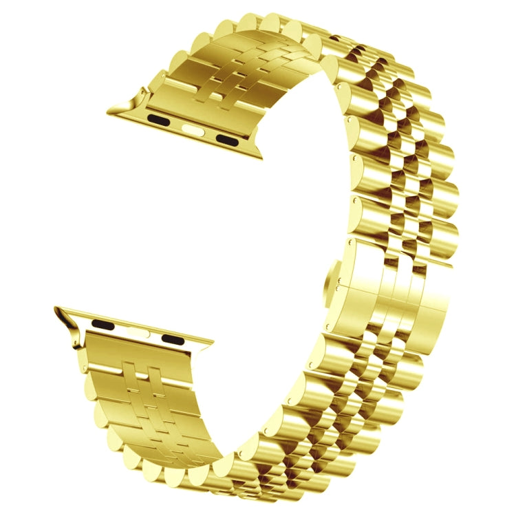 Man Five Beads Stainless Steel Watch Band, Width: 22mm For Apple Watch Series 9&8&7 41mm / SE 3&SE 2&6&SE&5&4 40mm / 3&2&1 38mm(Gold) by bashfashion