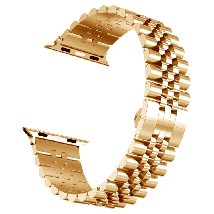 Man Five Beads Stainless Steel Watch Band, Width: 22mm For Apple Watch Series 9&8&7 41mm / SE 3&SE 2&6&SE&5&4 40mm / 3&2&1 38mm(Rose Gold) by bashfashion