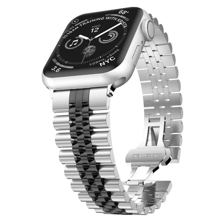 Man Five Beads Stainless Steel Watch Band, Width: 22mm For Apple Watch Series 9&8&7 41mm / SE 3&SE 2&6&SE&5&4 40mm / 3&2&1 38mm(Silver + Black) by bashfashion