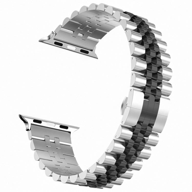 Man Five Beads Stainless Steel Watch Band, Width: 22mm For Apple Watch Series 9&8&7 41mm / SE 3&SE 2&6&SE&5&4 40mm / 3&2&1 38mm(Silver + Black) by bashfashion