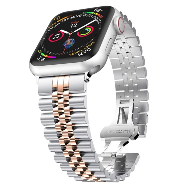 Man Five Beads Stainless Steel Watch Band, Width: 22mm For Apple Watch Series 9&8&7 41mm / SE 3&SE 2&6&SE&5&4 40mm / 3&2&1 38mm(Silver + Rose Gold) by bashfashion