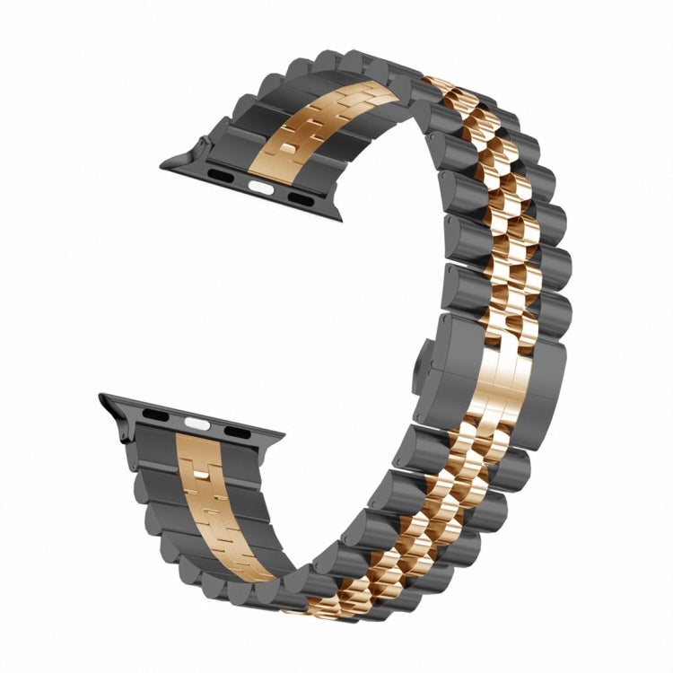 Man Five Beads Stainless Steel Watch Band, Width: 22mm For Apple Watch Series 9&8&7 41mm / SE 3&SE 2&6&SE&5&4 40mm / 3&2&1 38mm(Black + Rose Gold) by bashfashion