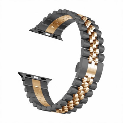 Man Five Beads Stainless Steel Watch Band, Width: 22mm For Apple Watch Series 9&8&7 41mm / SE 3&SE 2&6&SE&5&4 40mm / 3&2&1 38mm(Black + Rose Gold) by bashfashion