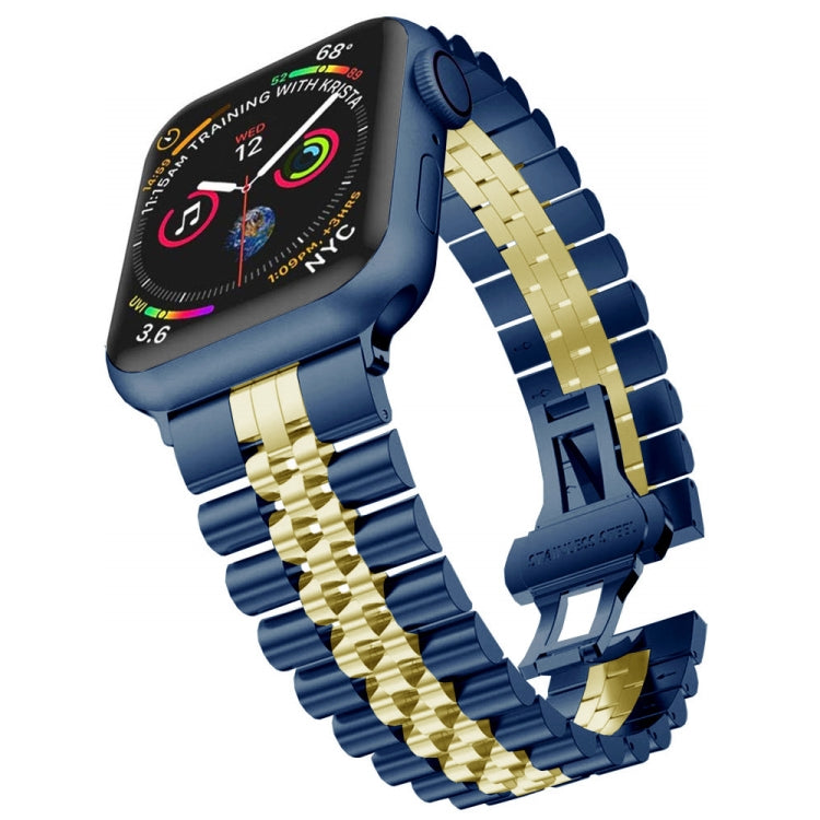 Man Five Beads Stainless Steel Watch Band, Width: 22mm For Apple Watch Series 9&8&7 41mm / SE 3&SE 2&6&SE&5&4 40mm / 3&2&1 38mm(Blue + Gold) by bashfashion