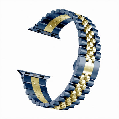 Man Five Beads Stainless Steel Watch Band, Width: 22mm For Apple Watch Series 9&8&7 41mm / SE 3&SE 2&6&SE&5&4 40mm / 3&2&1 38mm(Blue + Gold) by bashfashion
