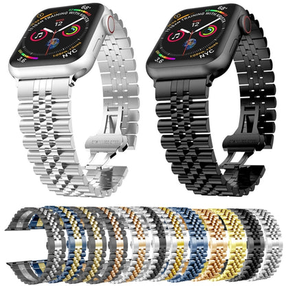 Man Five Beads Stainless Steel Watch Band, Width: 22mm For Apple Watch Series 9&8&7 41mm / SE 3&SE 2&6&SE&5&4 40mm / 3&2&1 38mm(Silver + Black) by bashfashion