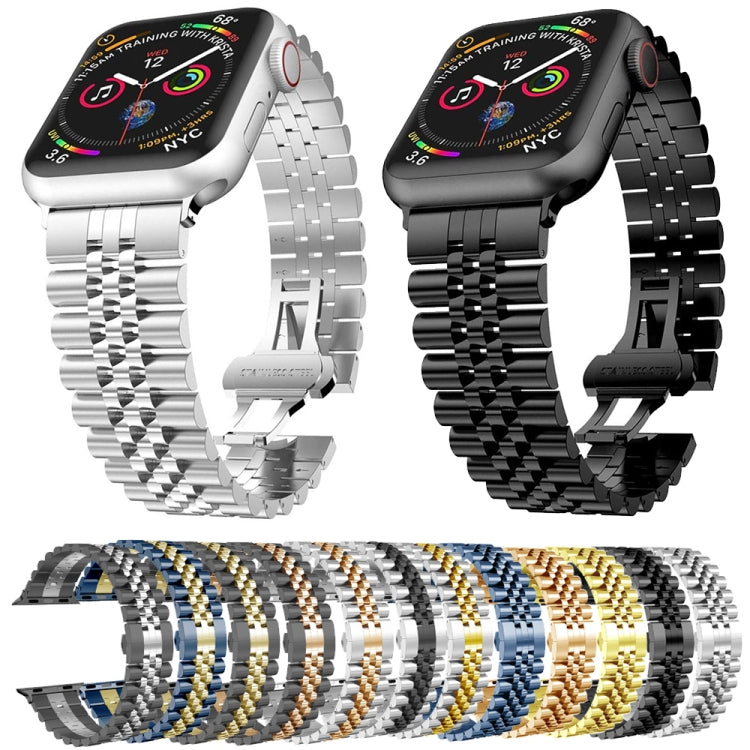 Man Five Beads Stainless Steel Watch Band, Width: 22mm For Apple Watch Series 9&8&7 41mm / SE 3&SE 2&6&SE&5&4 40mm / 3&2&1 38mm(Black) by bashfashion