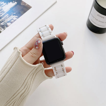Five Beads Ceramic Steel Watch Band For Apple Watch Ultra 49mm&Watch Ultra 2 49mm / Series 9&8&7 45mm / SE 3&SE 2&6&SE&5&4 44mm / 3&2&1 42mm(White + Silver) by bashfashion