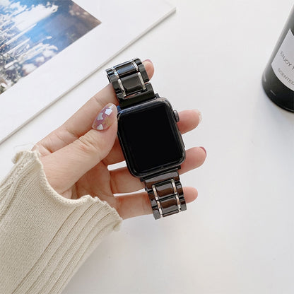 Five Beads Ceramic Steel Watch Band For Apple Watch Ultra 49mm&Watch Ultra 2 49mm / Series 9&8&7 45mm / SE 3&SE 2&6&SE&5&4 44mm / 3&2&1 42mm(Black + Silver) by bashfashion