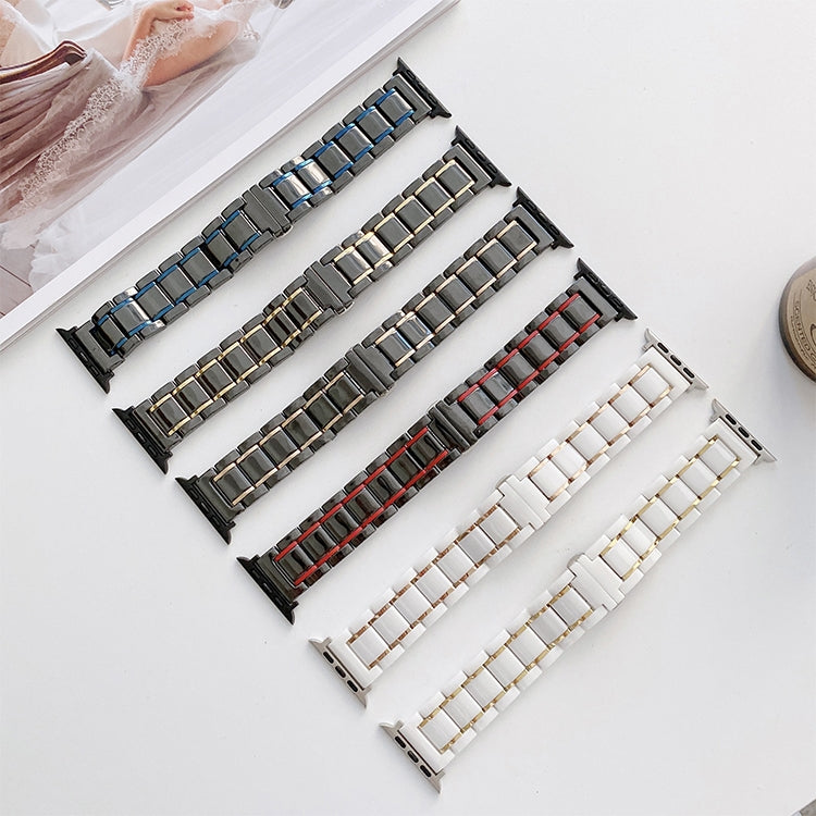 Five Beads Ceramic Steel Watch Band For Apple Watch Ultra 49mm&Watch Ultra 2 49mm / Series 9&8&7 45mm / SE 3&SE 2&6&SE&5&4 44mm / 3&2&1 42mm(Black + Red) by bashfashion