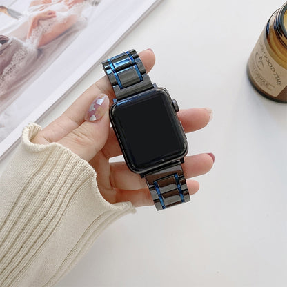 Five Beads Ceramic Steel Watch Band For Apple Watch Ultra 49mm&Watch Ultra 2 49mm / Series 9&8&7 45mm / SE 3&SE 2&6&SE&5&4 44mm / 3&2&1 42mm(Black + Blue) by bashfashion
