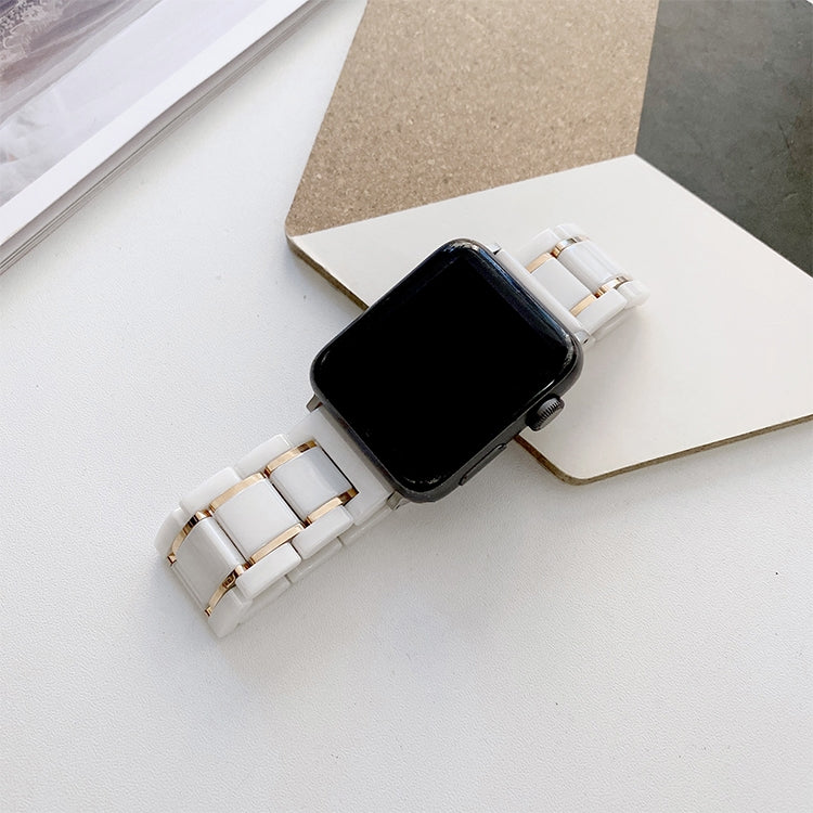 Five Beads Ceramic Steel Watch Band For Apple Watch Ultra 49mm&Watch Ultra 2 49mm / Series 9&8&7 45mm / SE 3&SE 2&6&SE&5&4 44mm / 3&2&1 42mm(White + Rose Gold) by bashfashion