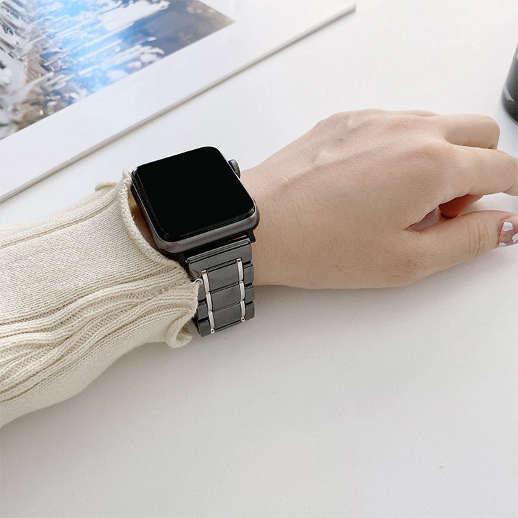 Five Beads Ceramic Steel Watch Band For Apple Watch Ultra 49mm&Watch Ultra 2 49mm / Series 9&8&7 45mm / SE 3&SE 2&6&SE&5&4 44mm / 3&2&1 42mm(White + Rose Gold) by bashfashion