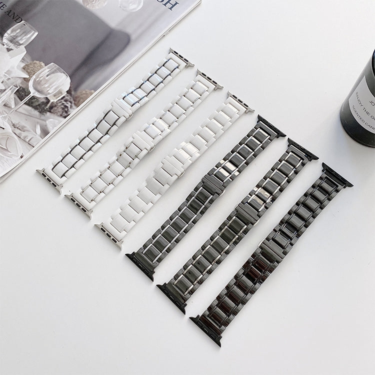 Five Beads Ceramic Steel Watch Band For Apple Watch Series 9&8&7 41mm / SE 3&SE 2&6&SE&5&4 40mm / 3&2&1 38mm(White + Black) by bashfashion