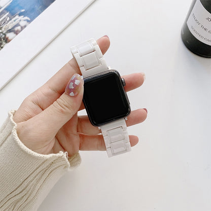 Five Beads Ceramic Steel Watch Band For Apple Watch Series 9&8&7 41mm / SE 3&SE 2&6&SE&5&4 40mm / 3&2&1 38mm(White) by bashfashion