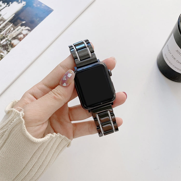 Five Beads Ceramic Steel Watch Band For Apple Watch Series 9&8&7 41mm / SE 3&SE 2&6&SE&5&4 40mm / 3&2&1 38mm(Black + Gray) by bashfashion