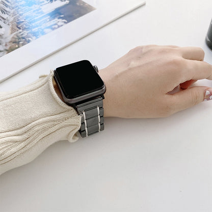 Five Beads Ceramic Steel Watch Band For Apple Watch Series 9&8&7 41mm / SE 3&SE 2&6&SE&5&4 40mm / 3&2&1 38mm(Black + Red) by bashfashion