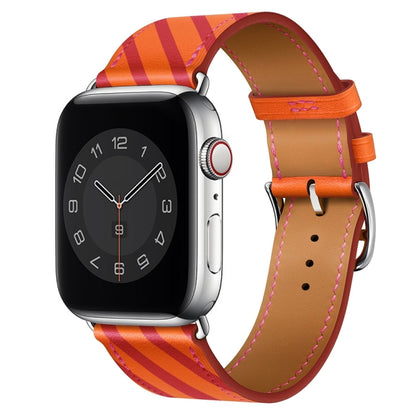 Strip Texture Leather Watch Band For Apple Watch Ultra 49mm&Watch Ultra 2 49mm / Series 9&8&7 45mm / SE 3&SE 2&6&SE&5&4 44mm / 3&2&1 42mm(Orange Rose) by bashfashion