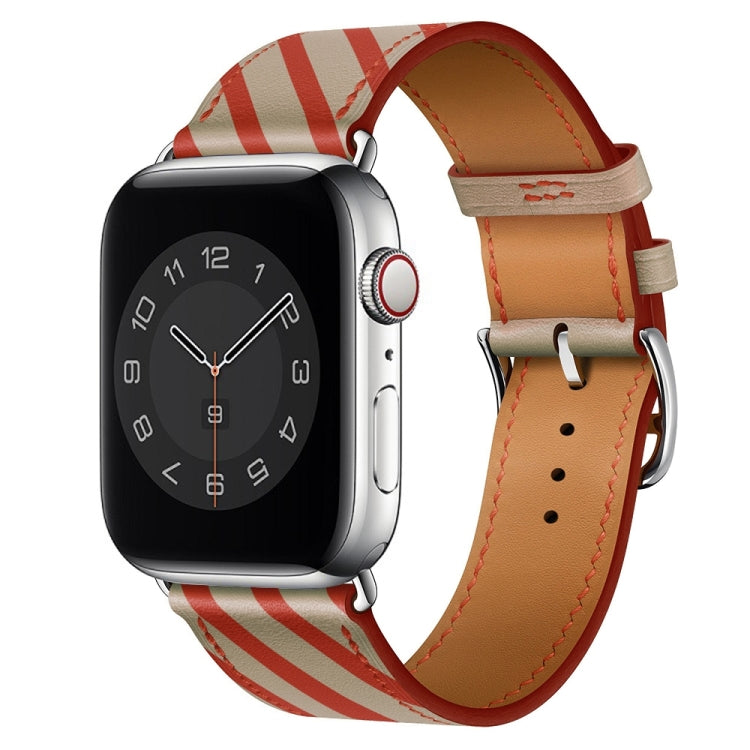 Strip Texture Leather Watch Band For Apple Watch Ultra 49mm&Watch Ultra 2 49mm / Series 9&8&7 45mm / SE 3&SE 2&6&SE&5&4 44mm / 3&2&1 42mm(Apricot Red) by bashfashion