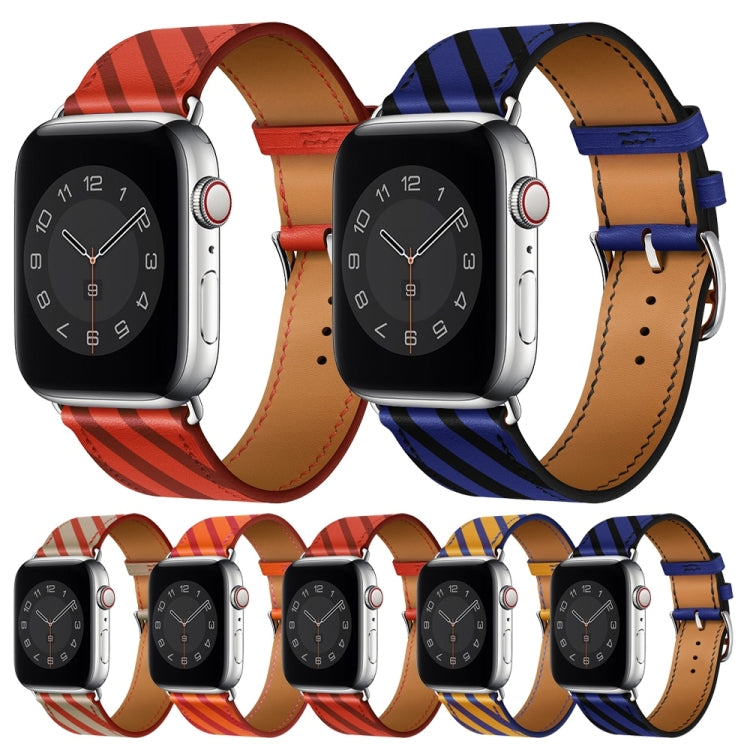 Strip Texture Leather Watch Band For Apple Watch Ultra 49mm&Watch Ultra 2 49mm / Series 9&8&7 45mm / SE 3&SE 2&6&SE&5&4 44mm / 3&2&1 42mm(Blue Black) by bashfashion