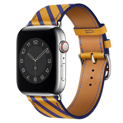 Strip Texture Leather Watch Band For Apple Watch Series 9&8&7 41mm / SE 3&SE 2&6&SE&5&4 40mm / 3&2&1 38mm(Yellow Blue) by bashfashion