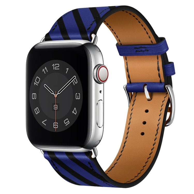 Strip Texture Leather Watch Band For Apple Watch Series 9&8&7 41mm / SE 3&SE 2&6&SE&5&4 40mm / 3&2&1 38mm(Blue Black) by bashfashion