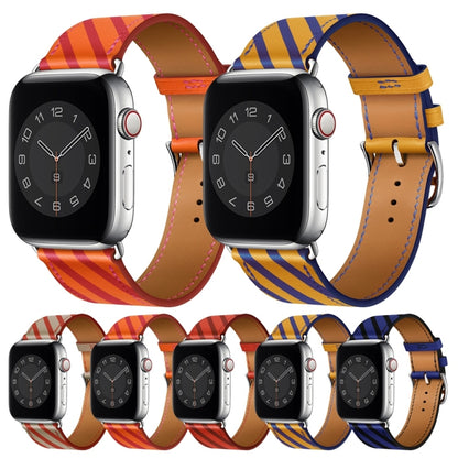 Strip Texture Leather Watch Band For Apple Watch Series 9&8&7 41mm / SE 3&SE 2&6&SE&5&4 40mm / 3&2&1 38mm(Yellow Blue) by bashfashion