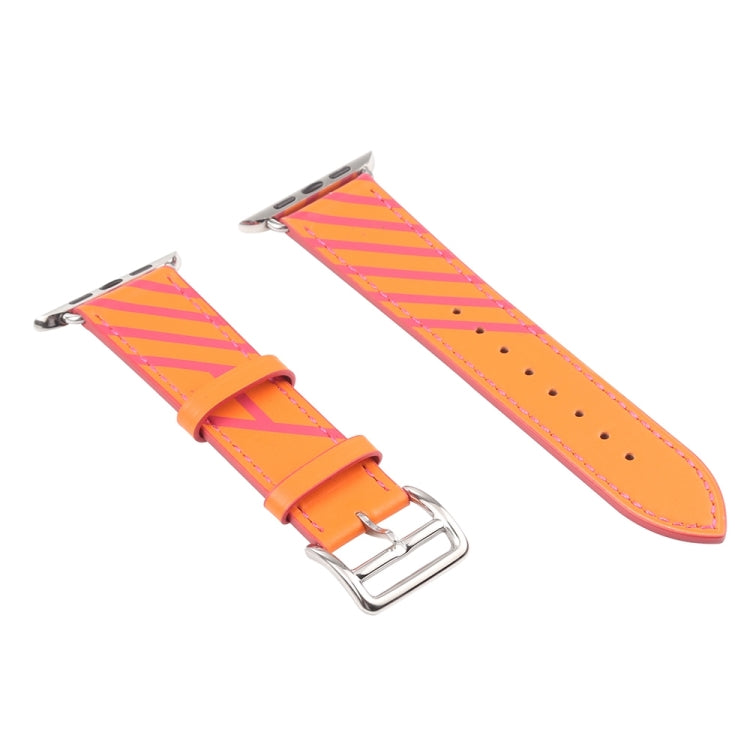 Strip Texture Leather Watch Band For Apple Watch Series 9&8&7 41mm / SE 3&SE 2&6&SE&5&4 40mm / 3&2&1 38mm(Apricot Red) by bashfashion
