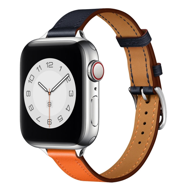 Small Waist Leather Watch Band For Apple Watch Ultra 49mm&Watch Ultra 2 49mm / Series 9&8&7 45mm / SE 3&SE 2&6&SE&5&4 44mm / 3&2&1 42mm(Orange + Indigo) by bashfashion