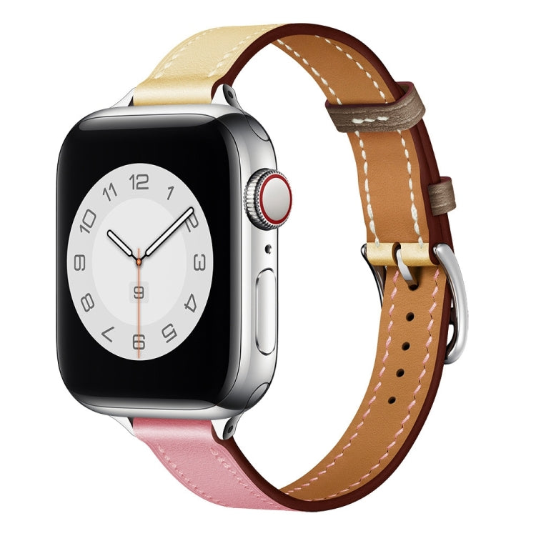 Small Waist Leather Watch Band For Apple Watch Ultra 49mm&Watch Ultra 2 49mm / Series 9&8&7 45mm / SE 3&SE 2&6&SE&5&4 44mm / 3&2&1 42mm(Cherry Pink + Pink White) by bashfashion