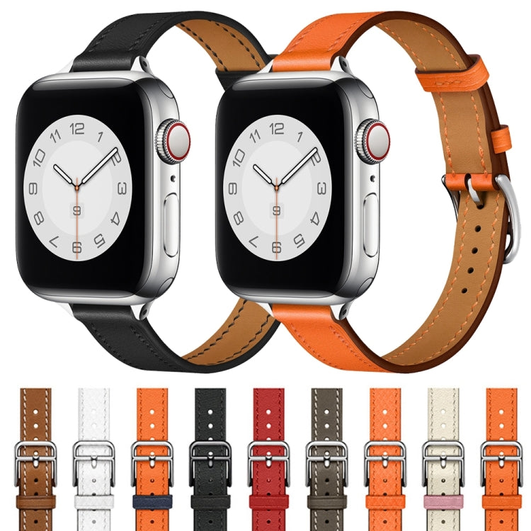 Small Waist Leather Watch Band For Apple Watch Ultra 49mm&Watch Ultra 2 49mm / Series 9&8&7 45mm / SE 3&SE 2&6&SE&5&4 44mm / 3&2&1 42mm(Orange) by bashfashion