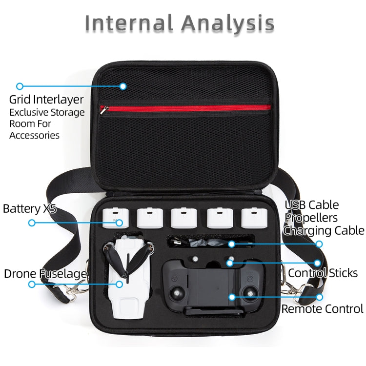 Single Shoulder Storage Bag Shockproof Waterproof Travel Carrying Cover Hard Case for FIMI X8 Mini(Black + Red Liner) by bashfashion