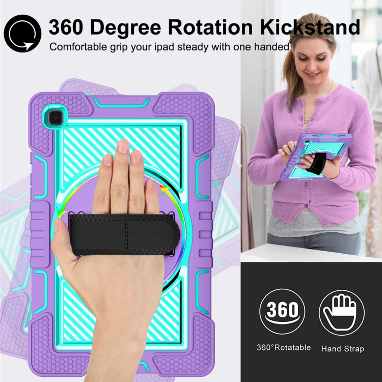 360 Degree Rotation Contrast Color Shockproof Silicone + PC Case with Holder & Hand Grip Strap & Shoulder Strap For Samsung Galaxy Tab A7 10.4 (2020) T500/T505 (Purple+Mint Green) by bashfashion