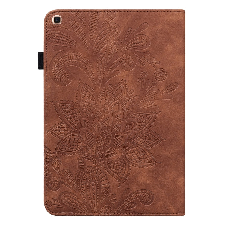 For Samsung Galaxy Tab A 10.1 2019 T510 Lace Flower Embossing Pattern Horizontal Flip Leather Case with Holder & Card Slots & Wallet & Photo Frame(Brown) by bashfashion