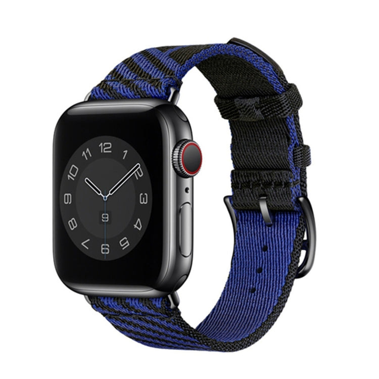 Two-color Nylon Braid Watch Band For Apple Watch Series 9&8&7 41mm / SE 3&SE 2&6&SE&5&4 40mm / 3&2&1 38mm(Black+Blue) by bashfashion