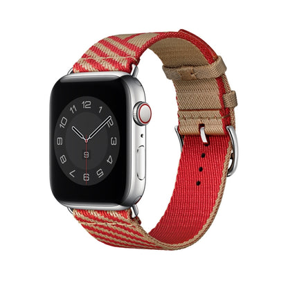 Two-color Nylon Braid Watch Band For Apple Watch Ultra 49mm&Watch Ultra 2 49mm / Series 9&8&7 45mm / SE 3&SE 2&6&SE&5&4 44mm / 3&2&1 42mm(Khaki+Red) by bashfashion