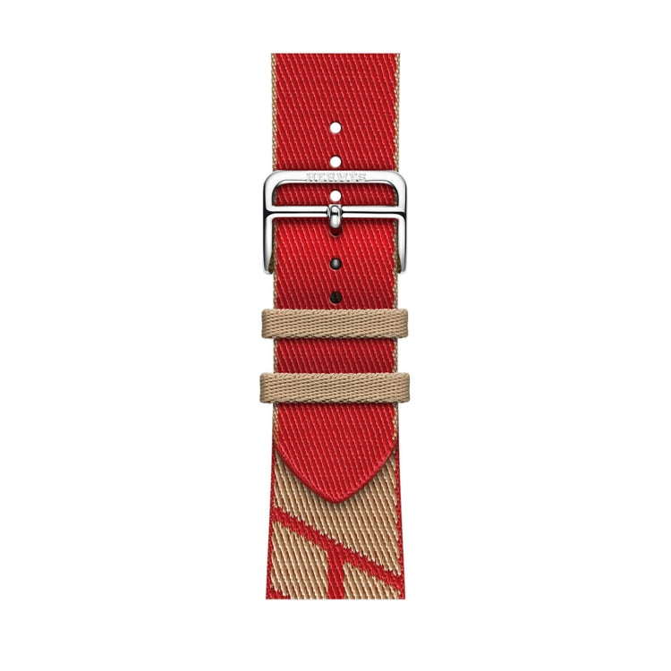 Two-color Nylon Braid Watch Band For Apple Watch Ultra 49mm&Watch Ultra 2 49mm / Series 9&8&7 45mm / SE 3&SE 2&6&SE&5&4 44mm / 3&2&1 42mm(Khaki+Red) by bashfashion
