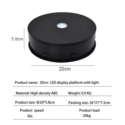 20cm Electric Rotating Turntable Display Stand LED Light Video Shooting Props Turntable, Power Plug:220V UK Plug(Black) by bashfashion