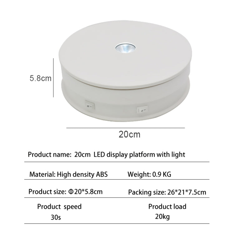 20cm Electric Rotating Turntable Display Stand LED Light Video Shooting Props Turntable, Power Plug:220V AU Plug(White) by bashfashion