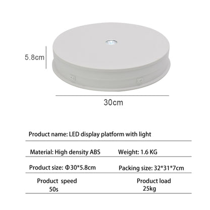 30cm Electric Rotating Turntable Display Stand LED Light Video Shooting Props Turntable, Power Plug:110V US Plug(White) by bashfashion