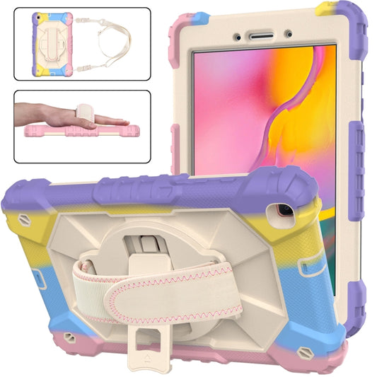 For Samsung Galaxy Tab A 8.0 (2019)T290/T295 Contrast Color Robot Shockproof Silicon + PC Protective Case with Holder & Shoulder Strap(Colorful Purple) by bashfashion
