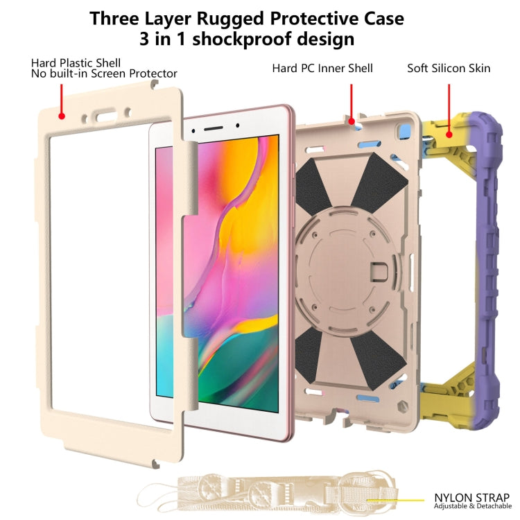For Samsung Galaxy Tab A 8.0 (2019)T290/T295 Contrast Color Robot Shockproof Silicon + PC Protective Case with Holder & Shoulder Strap(Colorful Purple) by bashfashion