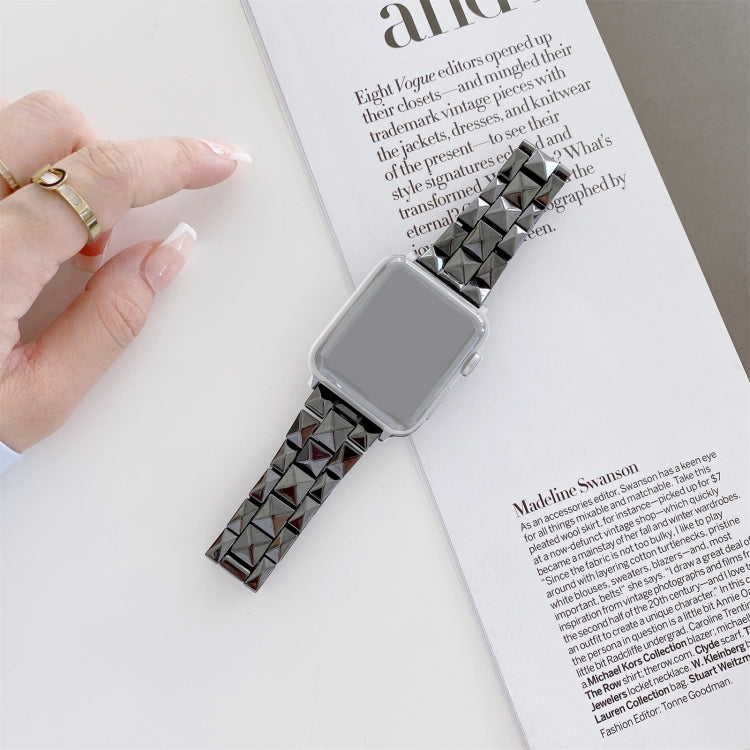 Rhombic Grid Ceramics Watch Band For Apple Watch Series 9&8&7 41mm / SE 3&SE 2&6&SE&5&4 40mm / 3&2&1 38mm(Black) by bashfashion