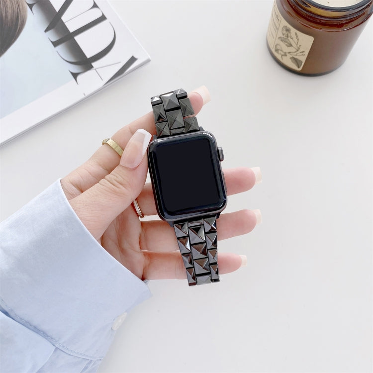 Rhombic Grid Ceramics Watch Band For Apple Watch Series 9&8&7 41mm / SE 3&SE 2&6&SE&5&4 40mm / 3&2&1 38mm(Black) by bashfashion