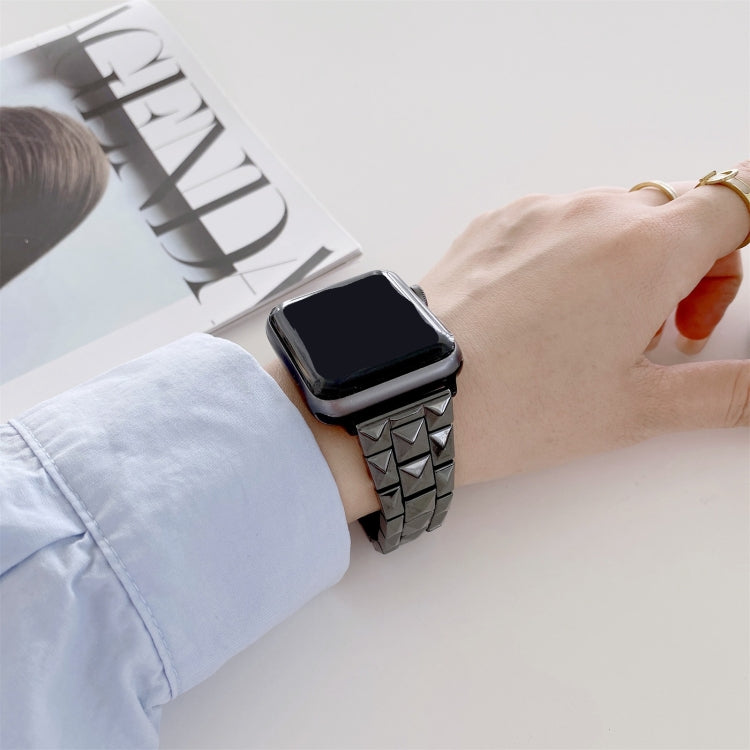 Rhombic Grid Ceramics Watch Band For Apple Watch Series 9&8&7 41mm / SE 3&SE 2&6&SE&5&4 40mm / 3&2&1 38mm(Black) by bashfashion