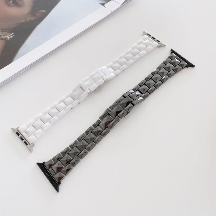 Rhombic Grid Ceramics Watch Band For Apple Watch Series 9&8&7 41mm / SE 3&SE 2&6&SE&5&4 40mm / 3&2&1 38mm(Black) by bashfashion