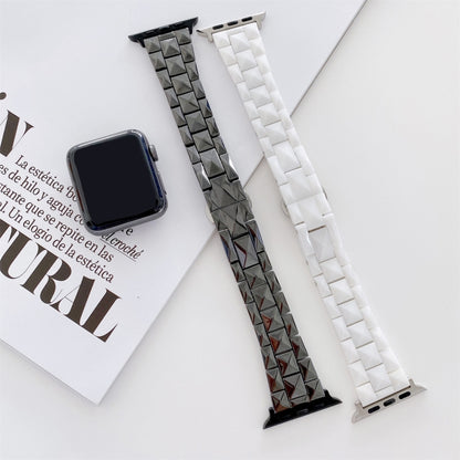 Rhombic Grid Ceramics Watch Band For Apple Watch Series 9&8&7 41mm / SE 3&SE 2&6&SE&5&4 40mm / 3&2&1 38mm(Black) by bashfashion