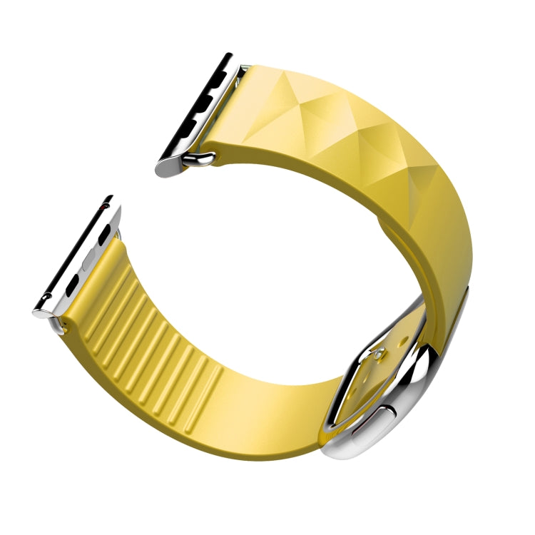 Modern Style Silicone Watch Band For Apple Watch Series 9&8&7 41mm / SE 3&SE 2&6&SE&5&4 40mm / 3&2&1 38mm, Style:Silver Buckle(Yellow) by bashfashion