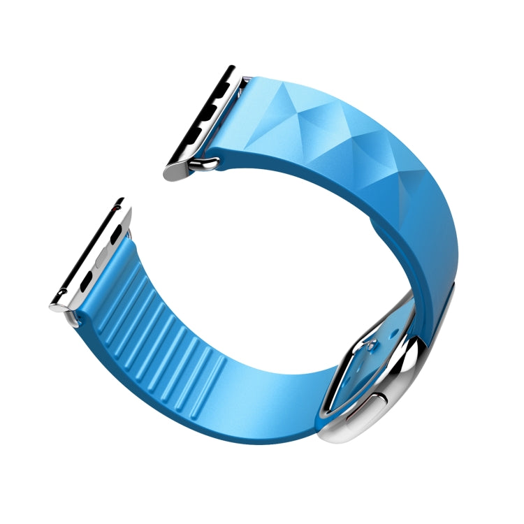 Modern Style Silicone Watch Band For Apple Watch Series 9&8&7 41mm / SE 3&SE 2&6&SE&5&4 40mm / 3&2&1 38mm, Style:Silver Buckle(Lake Blue) by bashfashion