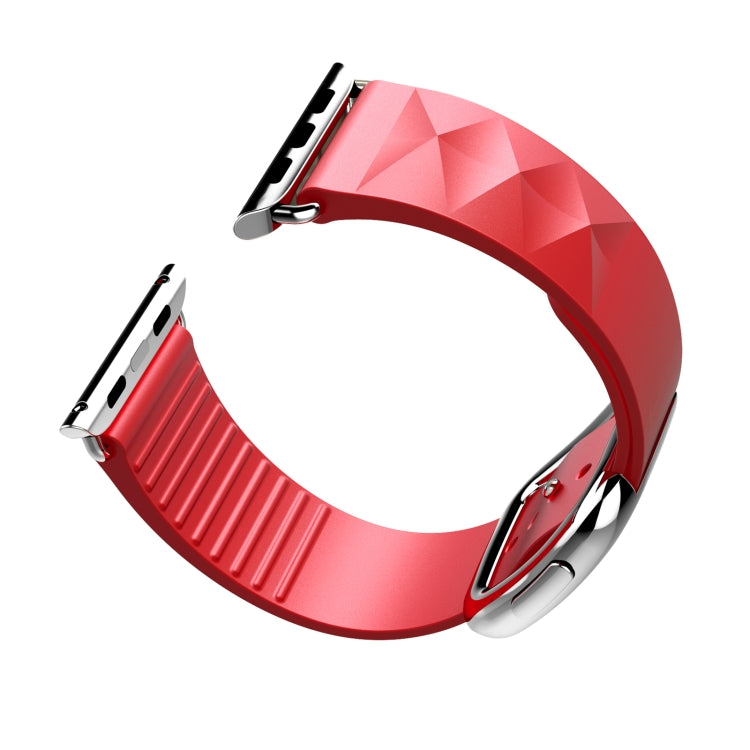 Modern Style Silicone Watch Band For Apple Watch Series 9&8&7 41mm / SE 3&SE 2&6&SE&5&4 40mm / 3&2&1 38mm, Style:Silver Buckle(Red) by bashfashion